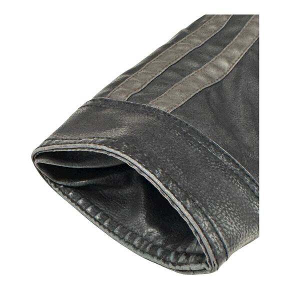 R & O Men's L Faux Leather Biker Bomber Jacket Black/Gray Stripe Wolverine Logan - Picture 7 of 10